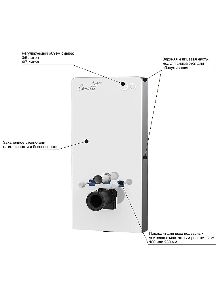 Модуль - инсталляция CeruttiSpa G111W белое стекло купить в интернет-магазине сантехники Sanbest