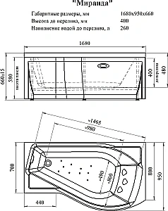 Ванна с гидромассажем Радомир Миранда 2-80-2-1-0-209 168х95 РЕЛАКС ХРОМ белая, левосторонняя купить в интернет-магазине Sanbest