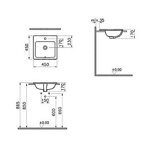 Раковина Vitra S20 quad 45 5463B003-0001 белая купить в интернет-магазине Sanbest