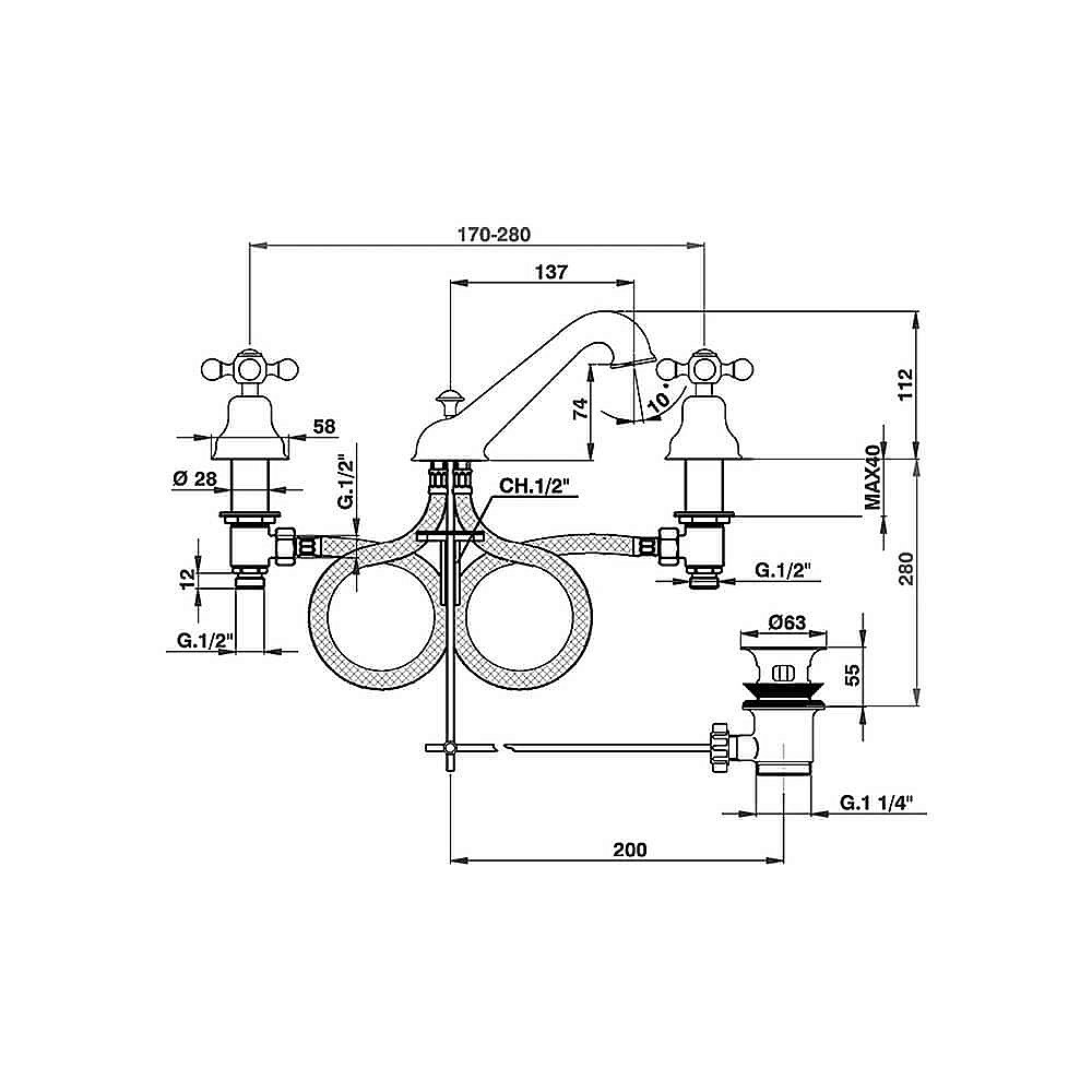 Смеситель для раковины Cisal ARCANA CERAMIC AC00102024 золото купить в интернет-магазине сантехники Sanbest