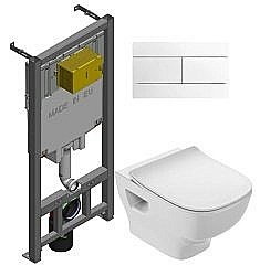 Унитаз подвесной Jacob Delafon STRUKTURA E21747RU-00 безободковый, с крышкой микролифт, с инсталляцией и белой кнопкой купить в интернет-магазине Sanbest