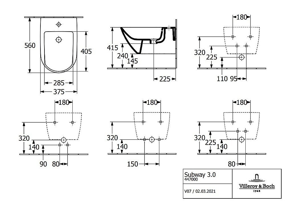 Биде подвесное Villeroy&Boch Subway 3.0 447000RW белый матовый купить в интернет-магазине Sanbest