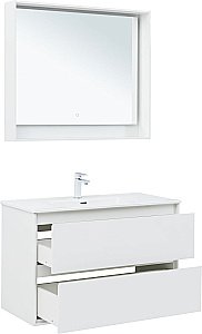 Тумба с раковиной Aquanet Милан 336370/254365 100 белый глянец для ванной в интернет-магазине Sanbest