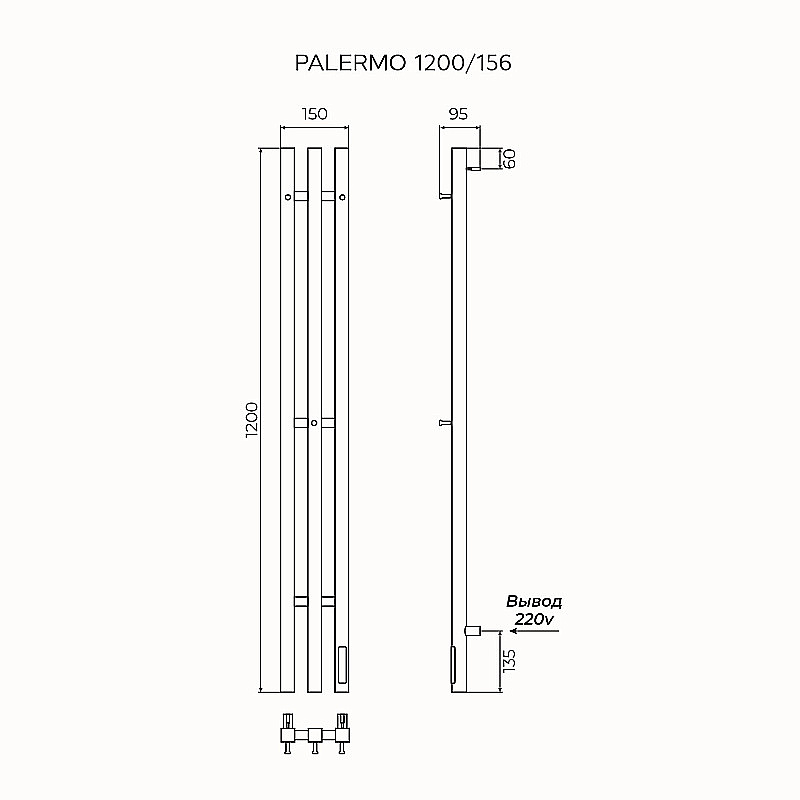Полотенцесушитель электрический Azario PALERMO П3 150х1200 AZ83856G графит купить в интернет-магазине сантехники Sanbest