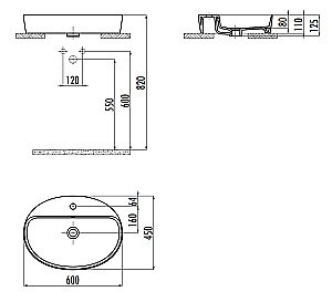 Накладная раковина CREAVIT Loop 60х45 LP161-00KK00E-0000 угольно-черный матовый купить в интернет-магазине Sanbest