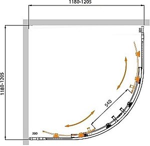 Душевой уголок Cezares Molveno 120x120 MOLVENO-R-22-90+30-C-Cr-IV стекло прозрачное/профиль хром купить в интернет-магазине Sanbest