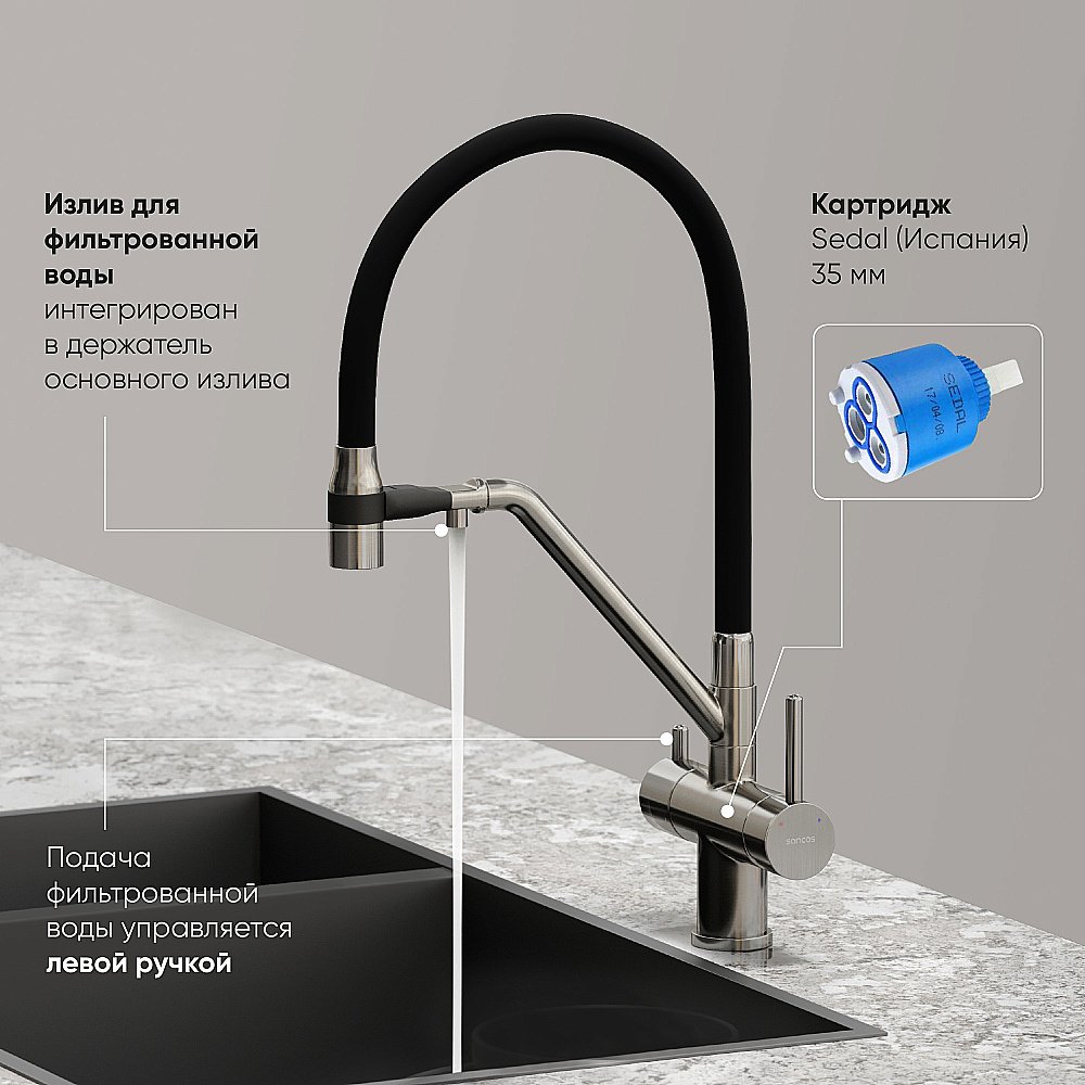 Смеситель для кухни Sancos Dora SC4003BN брашированный никель купить в интернет-магазине сантехники Sanbest