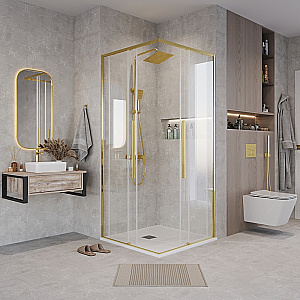 Душевой уголок Grossman Galaxy 80х80 300.K33.01.8080.32.00 стекло прозрачное/профиль золото брашированное купить в интернет-магазине Sanbest