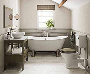 Унитаз с низким бачком Burlington Guild безободковый, белый/никель купить в интернет-магазине Sanbest