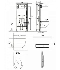 Унитаз подвесной с инсталляцией Agger ATI03144+APB200 черный матовый, с крышкой микролифт, безободковый, с кнопкой хром купить в интернет-магазине Sanbest