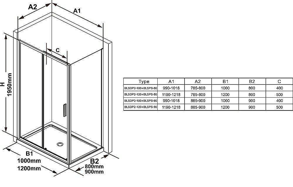 Душевой уголок Ravak Blix Slim BLSDP2 + BLSPS 80x100 блестящий купить в интернет-магазине Sanbest