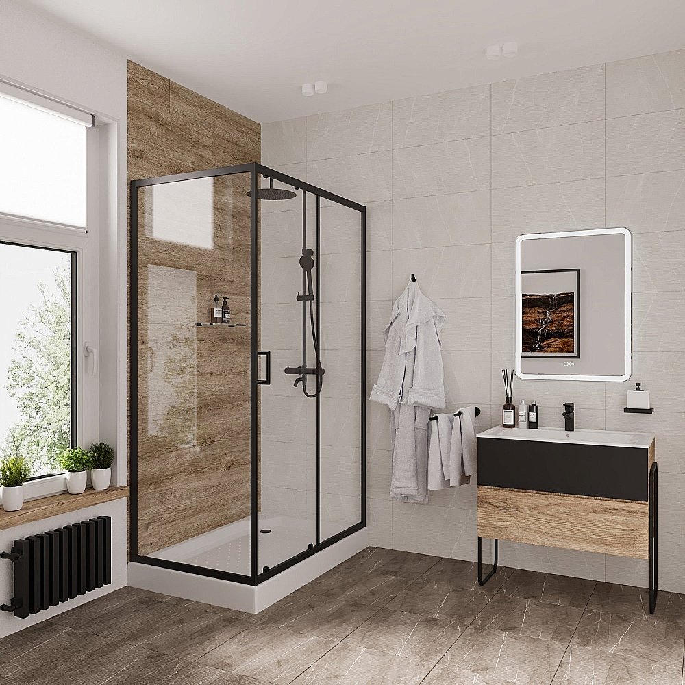Душевой уголок Niagara Nova 6812, прозрачный/чёрный, алюминий, 120х80 см купить в интернет-магазине Sanbest