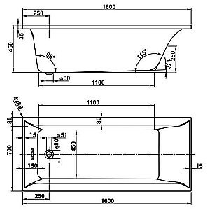 Ванна акриловая Vagnerplast Veronela 160x70 купить в интернет-магазине Sanbest