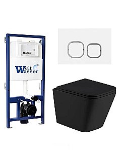 Унитаз с инсталляцией BAMBERG 525+GELBACH 043 MT-BL+BAMBERG WT черный матовый/кнопка белая, безободковый, с крышкой микролифт, слив торнадо купить в интернет-магазине Sanbest