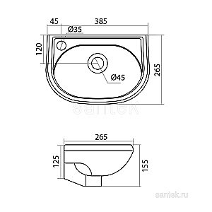 Раковина подвесная Santek Бриз 39 1.WH11.0.442 белая купить в интернет-магазине Sanbest