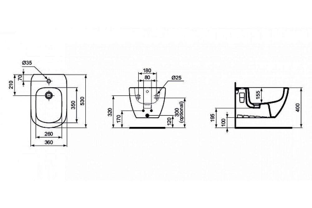 Биде подвесное Ideal Standard Tesi T355201 купить в интернет-магазине Sanbest