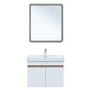 Тумба с раковиной Aquanet Оптима 70 344800+301804 светлый дуб/белый сатин для ванной в интернет-магазине Sanbest