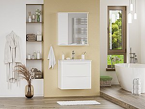 Тумба с раковиной Misty Атлантик - 70 П-Атл-01070-011П2Я белая для ванной в интернет-магазине Sanbest