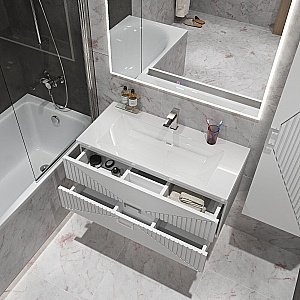 Тумба с раковиной подвесная Grossman ЛУКСОР 100 с 2-я ящ, белая матовая для ванной в интернет-магазине Sanbest