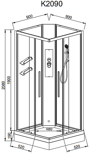 Душевая кабина AvaCan K Серия K2090N 90х90 без крыши купить в интернет-магазине Sanbest