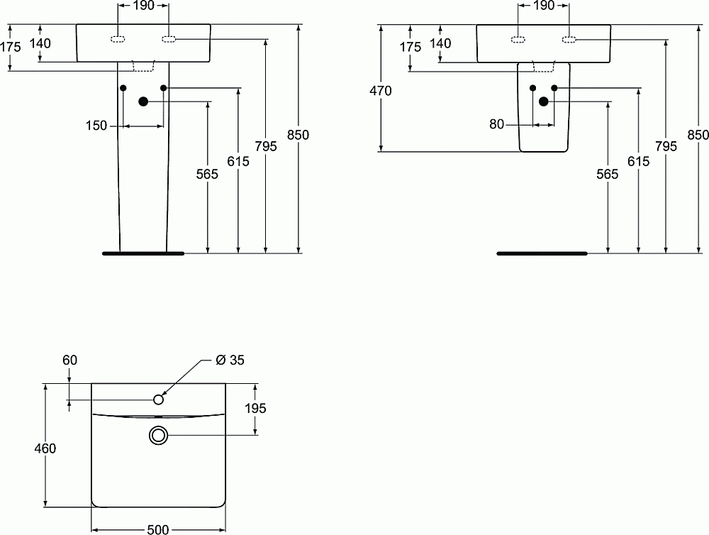 Раковина на полупьедестале Ideal Standard Connect 50 E788401 белая купить в интернет-магазине Sanbest
