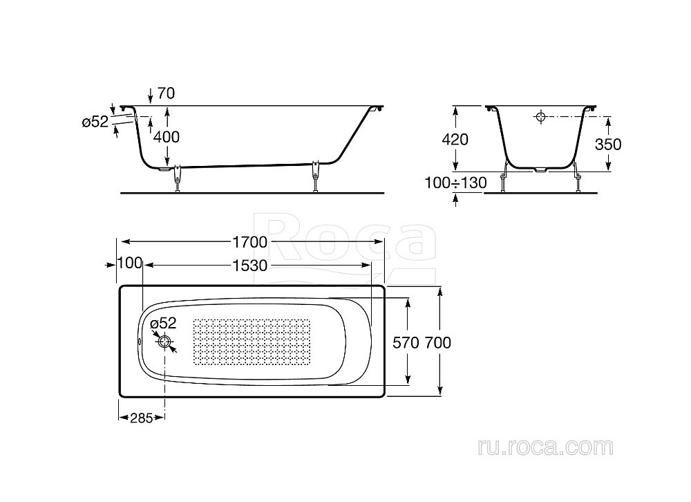 Ванна Roca Continental 21291100R 170х70 купить в интернет-магазине Sanbest