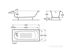 Ванна Roca Continental 21291100R 170х70 купить в интернет-магазине Sanbest