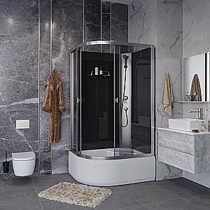 Душевая кабина Niagara E100, асимметричная, чёрный профиль, тропический душ купить в интернет-магазине Sanbest