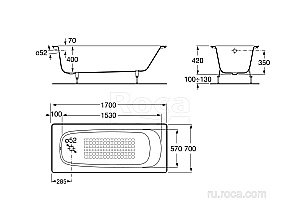 Ванна Roca Continental 21291100R 170х70 купить в интернет-магазине Sanbest