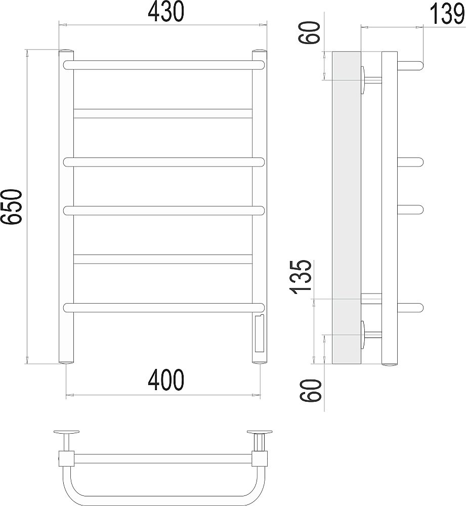 Полотенцесушитель электрический Terminus Евромикс квадро П6 400х650 купить в интернет-магазине сантехники Sanbest