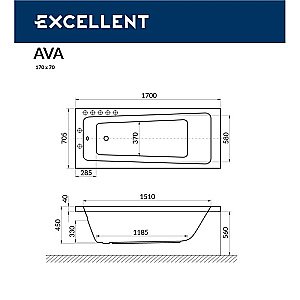 Ванна акриловая EXCELLENT Ava SOFT WAEX.AVA17.SOFT.CR 170x70 белая с гидромассажем купить в интернет-магазине Sanbest