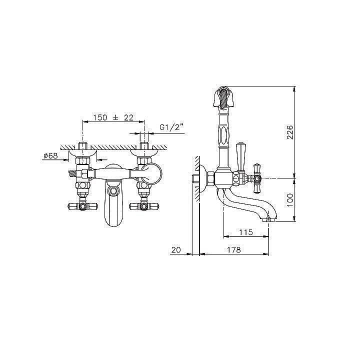 Смеситель для ванны Nicolazzi Teide Four 1901BZ45 бронза купить в интернет-магазине сантехники Sanbest