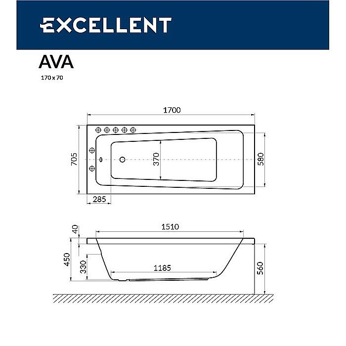 Ванна акриловая EXCELLENT Ava SOFT WAEX.AVA17.SOFT.CR 170x70 белая с гидромассажем купить в интернет-магазине Sanbest