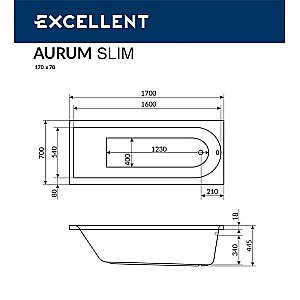 Ванна акриловая Excellent Aurum Slim HYDRO WAEX.AUR17S.HYDRO.CR 170x70 белая с гидромассажем купить в интернет-магазине Sanbest