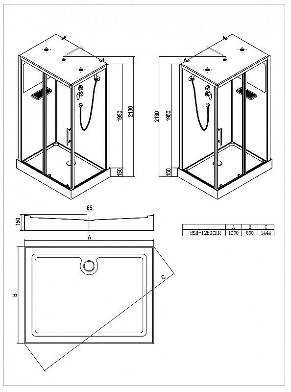Душевая кабина Esbano Elegancia ESB-1280CKR 120x80 стекло прозрачное/профиль черный купить в интернет-магазине Sanbest