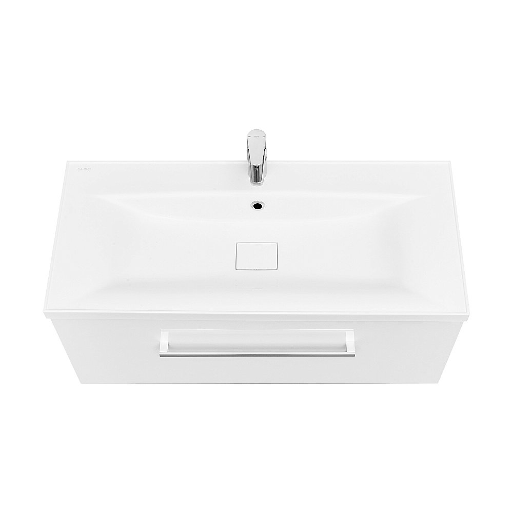Тумба с раковиной Акватон Мадрид М 1 ящик/Премьер М 100 белая глянцевая для ванной в интернет-магазине Sanbest