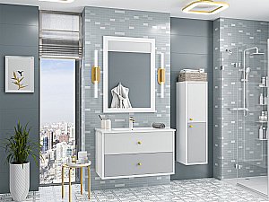 Пенал подвесной Misty 50 Shades of Grey 35 Ана-05035-01-01П белый/серый правый для ванной в интернет-магазине сантехники Sanbest