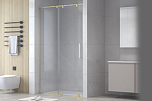 Душевая дверь Royal Bath BERN-S RB140-T-GD 140x195 стекло прозрачное/профиль золотой купить в интернет-магазине Sanbest