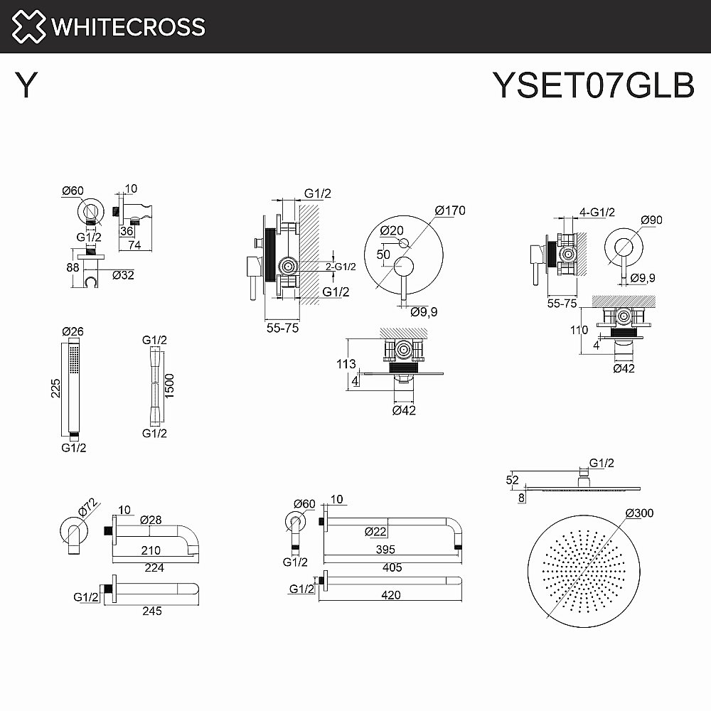 Душевая система WhiteCross Y YSET07GLB матовое золото купить в интернет-магазине сантехники Sanbest