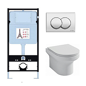 Унитаз подвесной Jacob Delafon Elite E21743RU-CP безободковый, с инсталляцией, с крышкой микролифт, белый/кнопка хром купить в интернет-магазине Sanbest