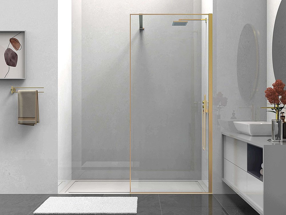 Душевое ограждение Vincea Walk-In VSW-1HS100CLG 100 стекло прозрачное/профиль брашированное золото купить в интернет-магазине Sanbest