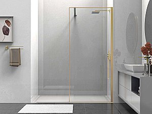 Душевое ограждение Vincea Walk-In VSW-1HS100CLG 100 стекло прозрачное/профиль брашированное золото купить в интернет-магазине Sanbest