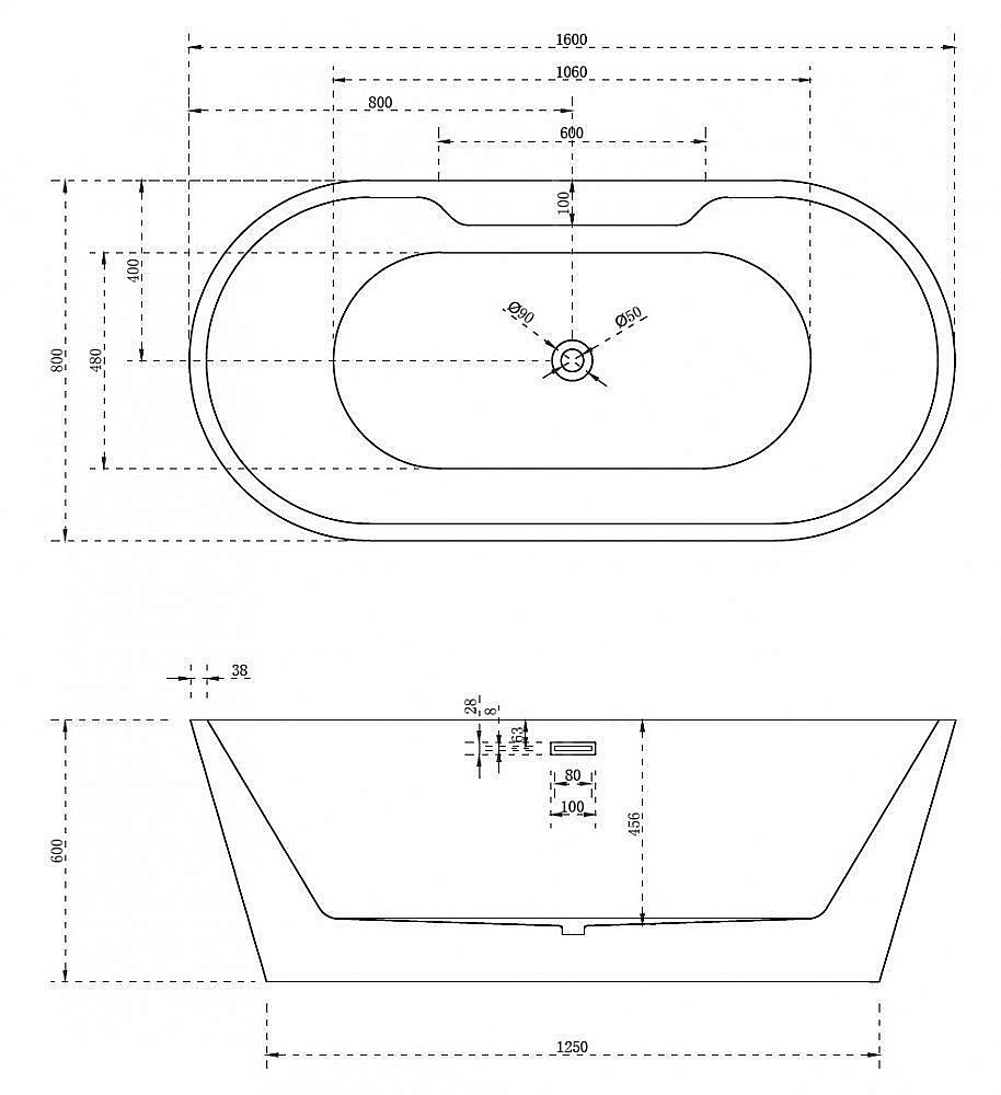 Акриловая ванна ABBER AB9299-1.6 160х80 купить в интернет-магазине Sanbest