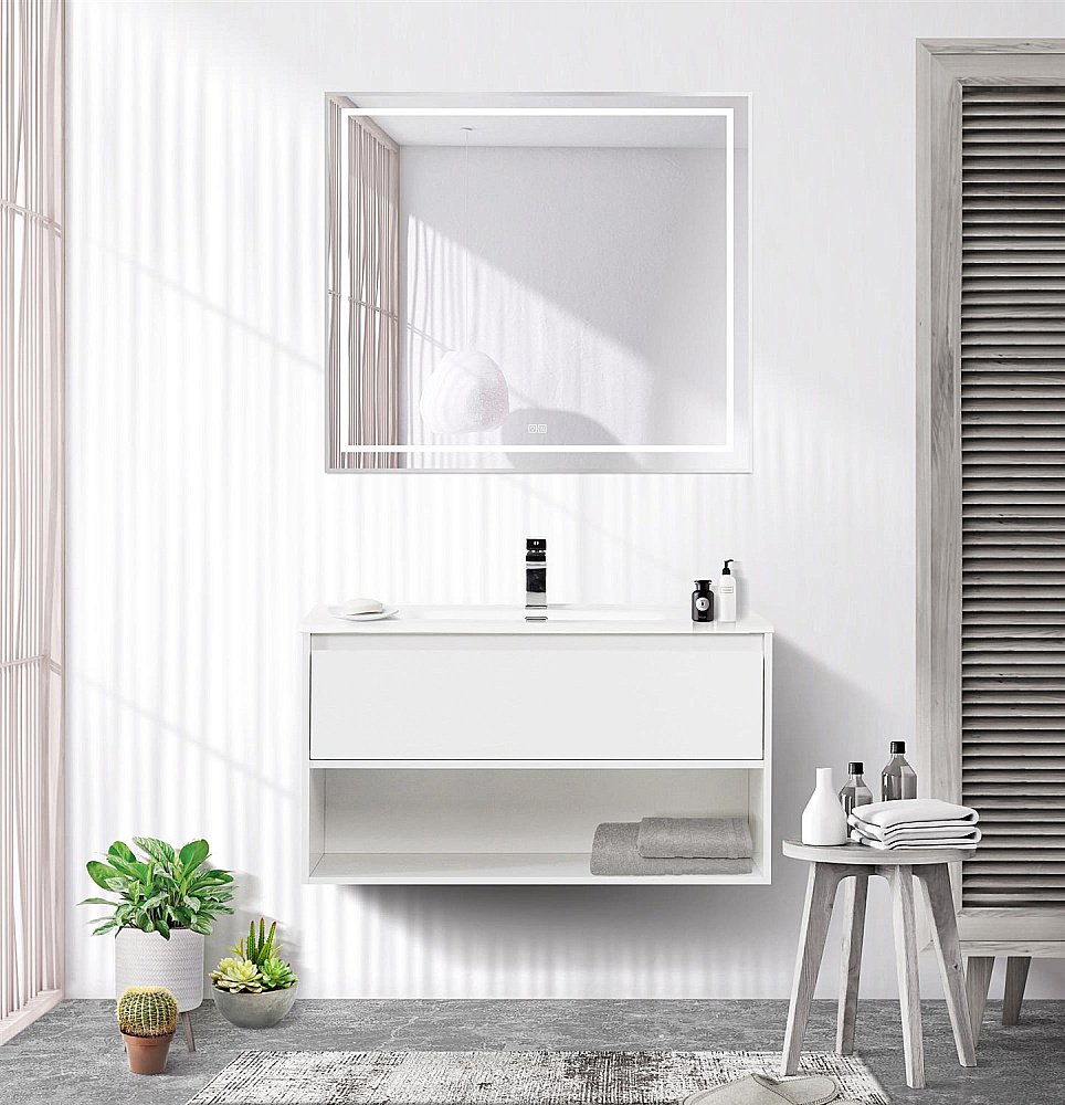 Зеркало BelBagno Kraft 90х80 SPC-KRAFT-TCH-WARM сатин в ванную от интернет-магазине сантехники Sanbest