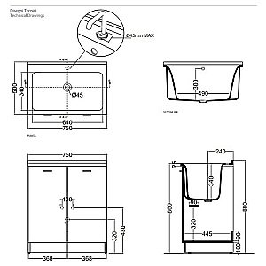 Тумба с раковиной постирочная Kerasan Aquadom 64 для ванной в интернет-магазине Sanbest