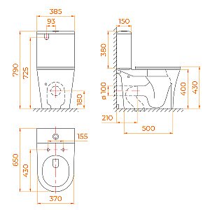 Унитаз напольный RGW SW-04 67420104-01 белый, безободковый, с бачком, с крышкой микролифт купить в интернет-магазине Sanbest