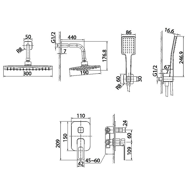 Душевая система Iddis Slide SLIBL02i67 черная матовая купить в интернет-магазине сантехники Sanbest
