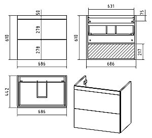 Тумба с раковиной Misty Атлантик - 70 П-Атл-01070-011П2Я белая для ванной в интернет-магазине Sanbest