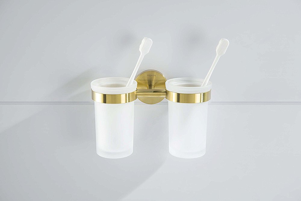 Стакан двойной Aquatek Европа AQ4117BG стекло матовое/золото шлифованное купить в интернет-магазине сантехники Sanbest