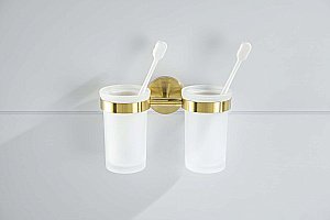 Стакан двойной Aquatek Европа AQ4117BG стекло матовое/золото шлифованное купить в интернет-магазине сантехники Sanbest